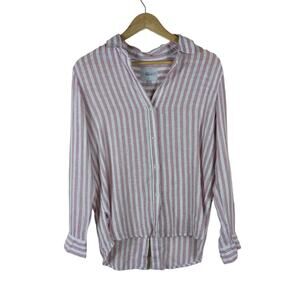 Rails Women Button Down Shirt Small Pink White Striped Linen Blend Casual Top